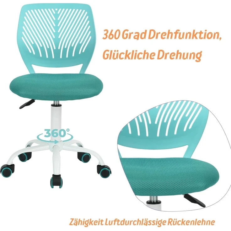 FurnitureR Schulhocker ergonomisch, höhenverstellbar, drehbar, Netzrückenlehne, Sitzfläche 38x40 cm, Rückenlehne 32cm, Metallfuß, 130kg Tragkraft, Grün – Bild 6