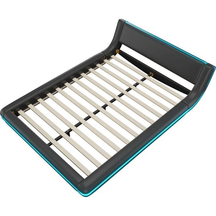 140*200cm Flachbett, Bodenbett, PU, LED-Umgebungslicht, Schwarz – Bild 8