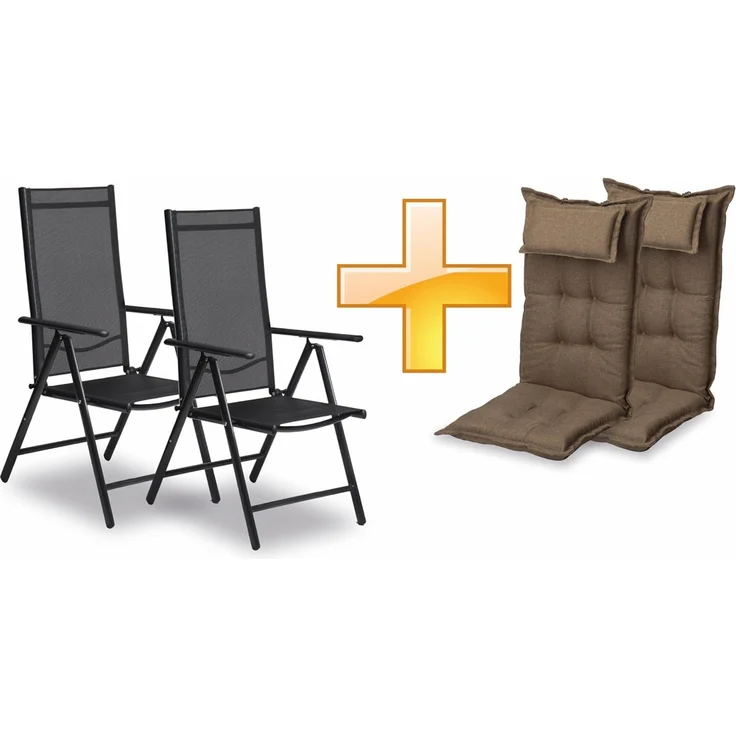 sunnypillow 2er Set Gartenstühle und Gartenstuhlauflagen Hochlehner | 120 x 50 x 9 cm Hochlehner Auflage wasserdicht UV-lichtecht | Klappsessel Klappstuhl für Garten Polsterauflagen Stuhlauflage | Braun
