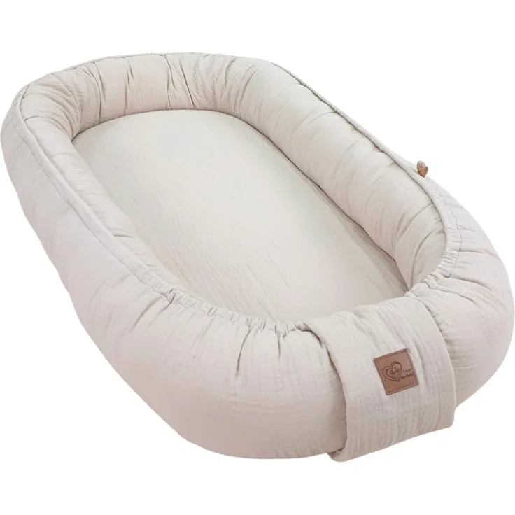 WIKLINOPOL Babynest, Nestchen für Neugeborene – Baby Nestchen 80x46 cm in Beige, Tragbares Nest aus Musselin - Baby Nest für Neugeborene mit herausnehmbarer Matratze