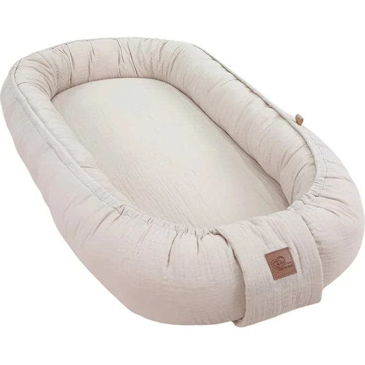 WIKLINOPOL Babynest, Nestchen für Neugeborene – Baby Nestchen 80x46 cm in Beige, Tragbares Nest aus Musselin - Baby Nest für Neugeborene mit herausnehmbarer Matratze