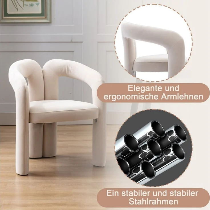 Odikalo Esszimmerstuhl 2-Stück Freizeitstühle Samt gepolsterte Stühle Eimer Seitenstühle, 64*50,5*71cm – Bild 3