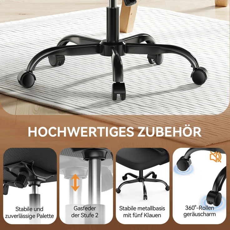 Botifly Ergonomischer Bürostuhl Bürostuhl Mesh Schwarz 50x56x101-111cm – Bild 6
