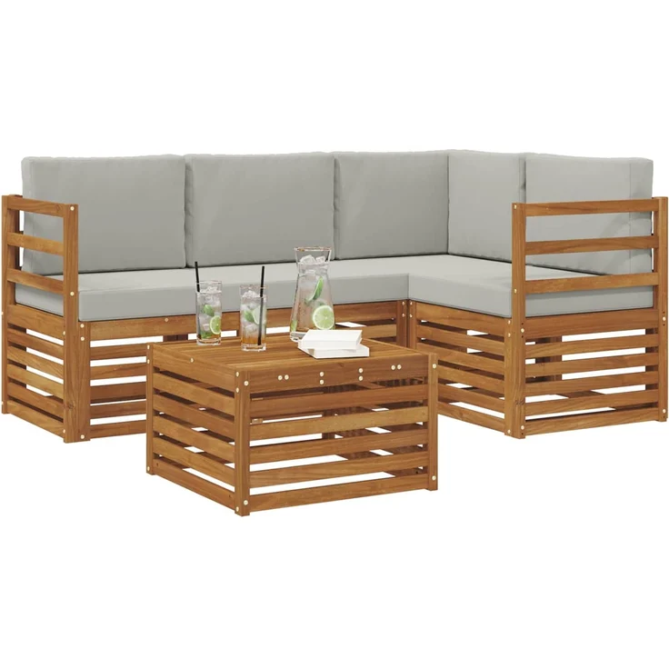 vidaXL Outdoor-Sofagarnitur 5 stk. 4-Sitzer Natur und Hellgrau 3374751 – Bild 3