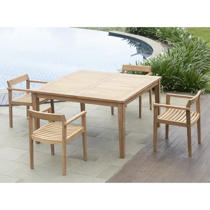 Vente-unique - ALLENDE Garden dining set Holz, Platte Beige - B 140 cm x H 77 cm x L 140 cm – Bild 3