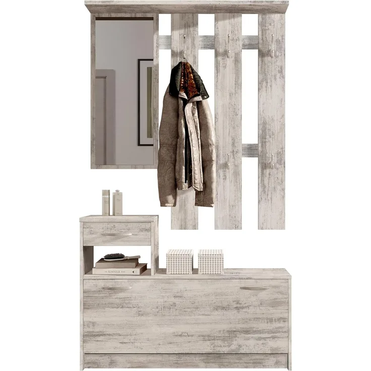 Vera Garderobe mit Spiegel Eiche Antik Nachbildung - Kompaktgarderobe, Dielenschrank, Flurschrank - 100 x 190 x 26 cm (B/H/T)