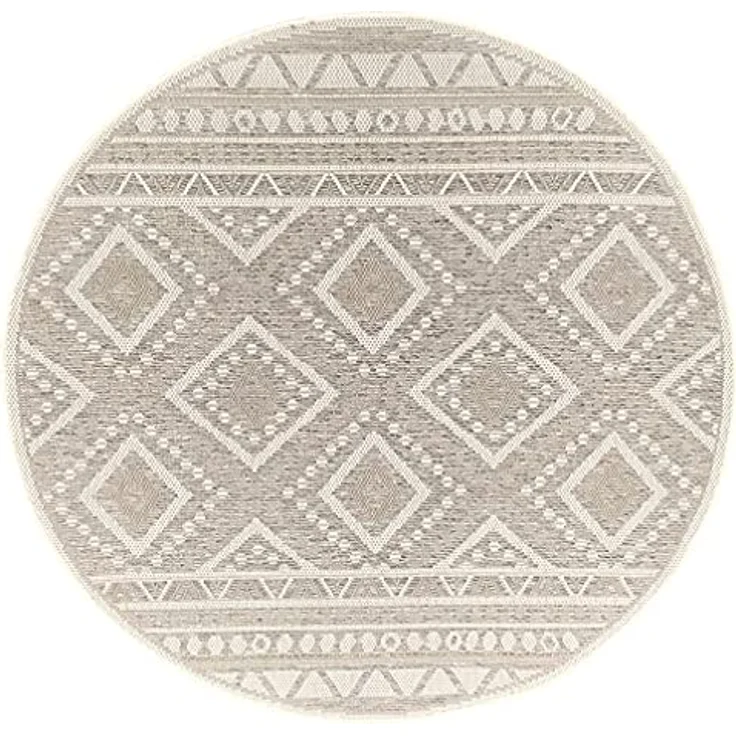 the carpet Calgary - robuster Teppich, Flachgewebe, modernes Design, ideal für Küche und Esszimmer, Vintage-Optik, Boho-Style, besonders flach, auch für den Außenbereich, Beige, 120x120 cm – Bild 2