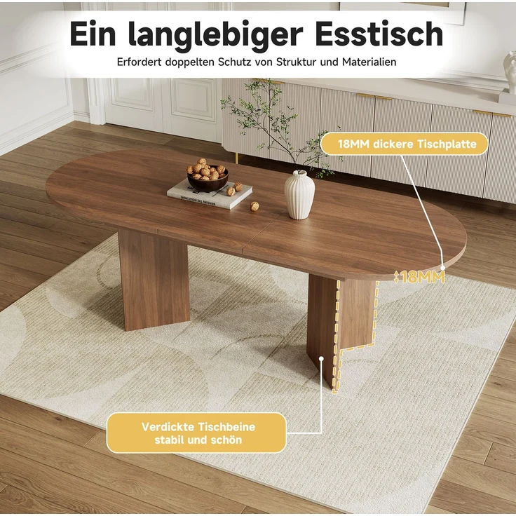 Ausziehbarer Esstisch 140/180x90 cm – Walnuss, MDF, abgerundete Ecken – Bild 5