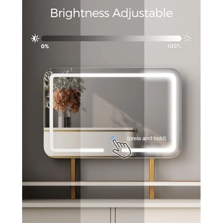 Mondeer Schminktisch Kosmetiktisch-Set(2-St), mit LED Beleuchtung, mit Spiegel einstellbare Helligkeit und Hocker – Bild 3