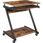 Vasagle Computertisch in Z-Form, Schreibtisch, kompakter Bürotisch, einfache Montage, Räder mit Bremsen, 54x26 cm großer Tastaturauszug, Büro, Arbeitszimmer, vintagebraun-schwarz LCD811X01