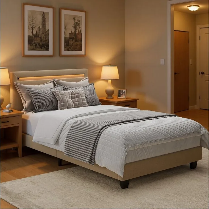 Bealife Polsterbett lsterbett Einzelbett,Bettgestell mit Kopfteil, Lichtleiste (2 Modelle (90x200, 120x200)