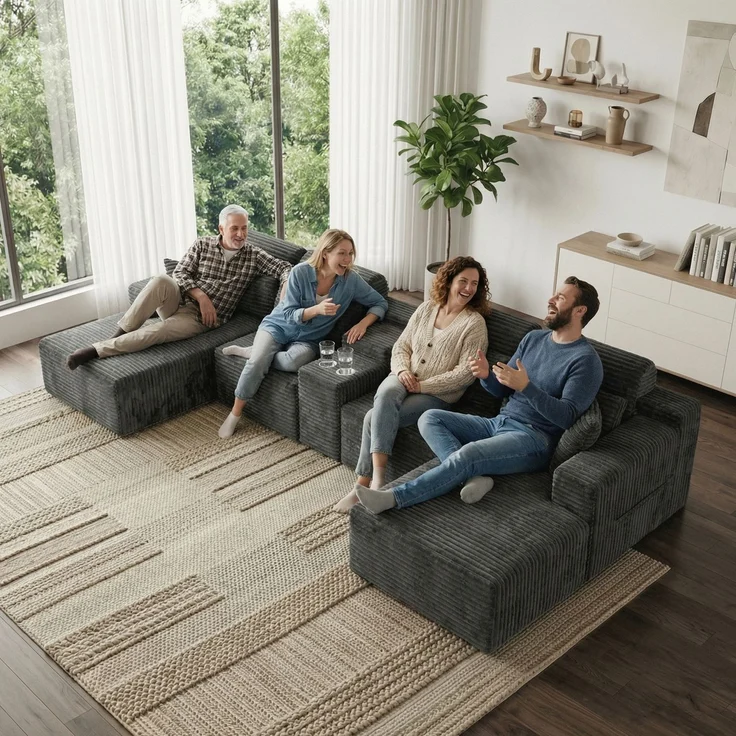 ZUBALIYA Boneless Compression Sofa, U-förmiges modulares Sofa mit integrierten Becherhaltern, Dunkelgrau, 372 x 151 x 80 cm – Bild 16