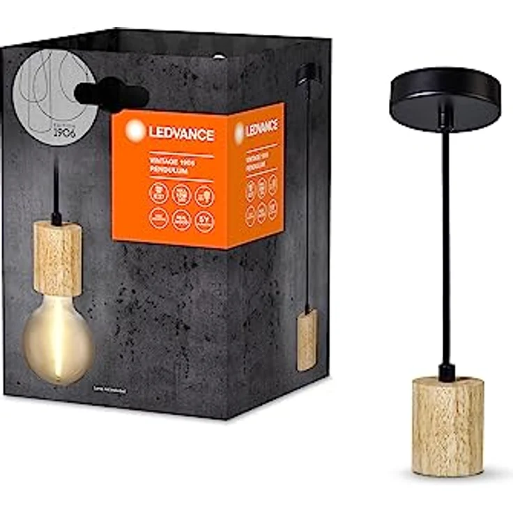 LEDVANCE Vintage 1906 Cylinder Hängeleuchte, Holz, stilvolle Pendelleuchte im Retro-Design – Bild 1