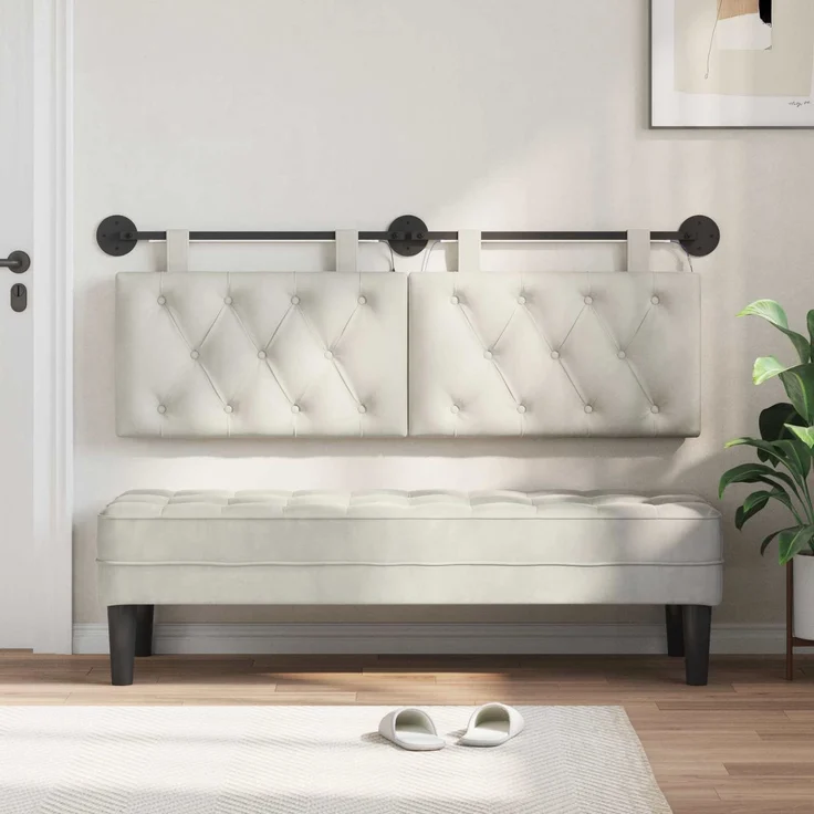 vidaXL Hängendes Kopfteil Mit LED Licht Creme Samt 7 x 130 x 55 cm – Bild 3