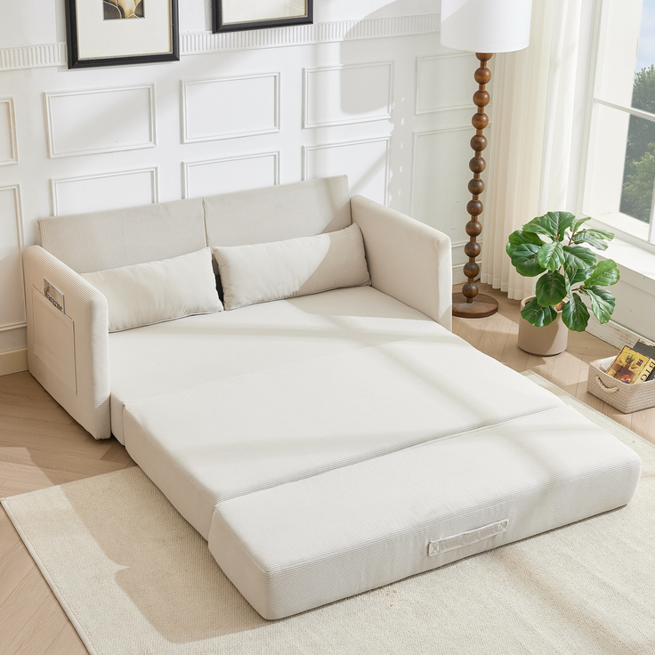 LVHOM Schlafsofa 2-Sitzer, Klappsofa mit Schlaffunktion, Bettsofa aus Cordstoff, Schlafcouch mit Kissen und Seitentaschen, 165x92x82 cm
