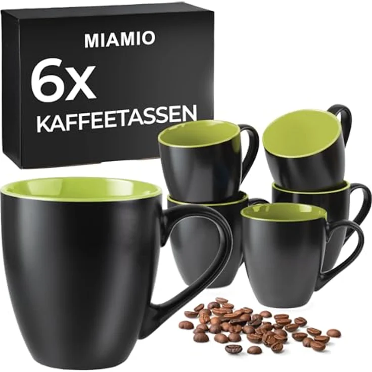 MiaMio Tasse MIAMIO - 6 x 350 ml Kaffeetassen Set Außen Schwarz Innen Farbig – Bild 2