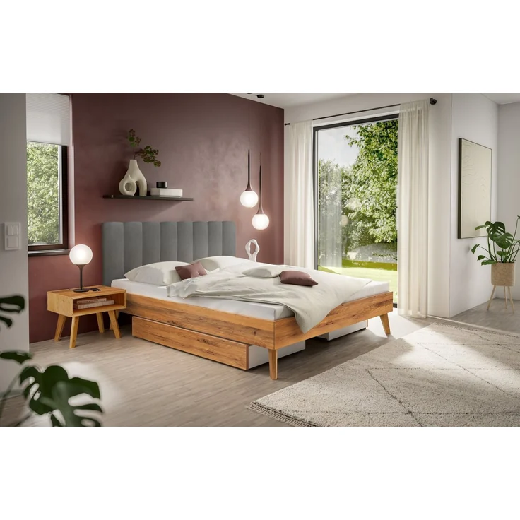 Hasena Bett Taliana Wildeiche mit gepolstertem Kopfteil 160x200 cm, Fußhöhe 20 cm – Bergamo – Bild 2