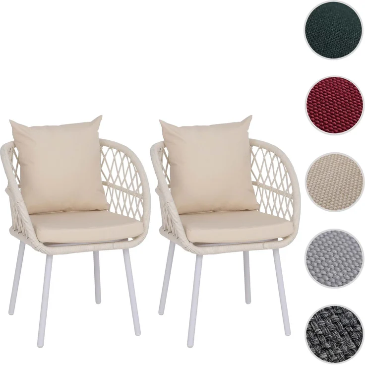 2er-Set Gartenstuhl HWC-Q38, Gartensessel Armlehne, Aluminium Seilgeflecht Rope ~ Gestell hellgrau, Polster creme – Bild 9