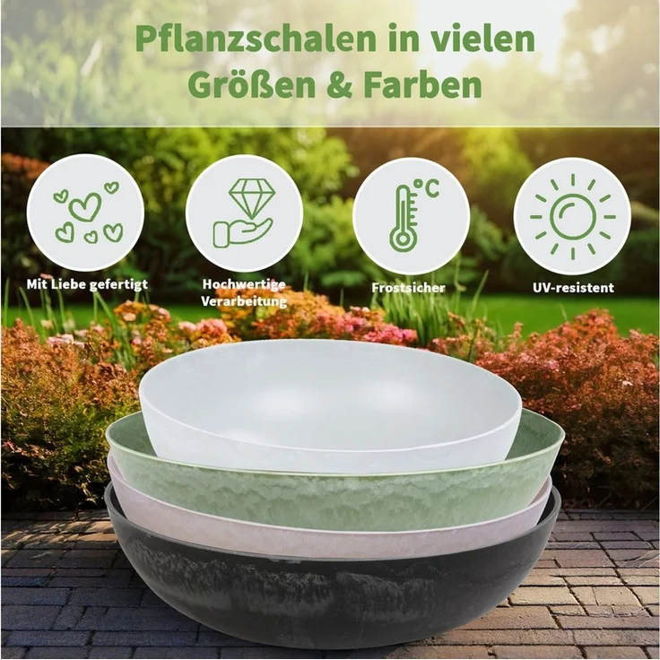 matches21 HOME & HOBBY Blumentopf Runde bauchige 20 cm Pflanzschale für draussen, alt-rosa marmoriert (2 St), Wetterfeste Blumen-Schale als moderne Gartendeko Grabschmuck – Bild 2