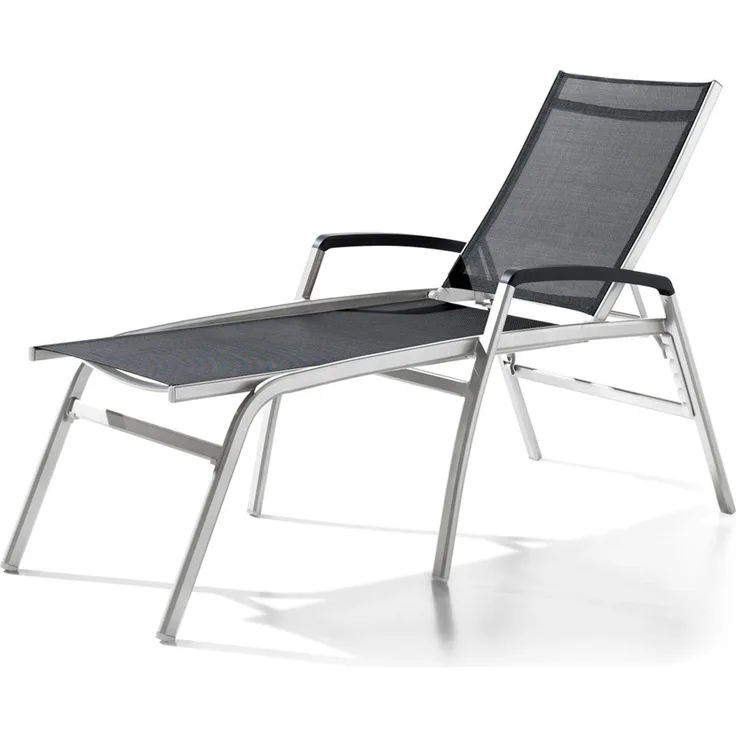SIEGER Bodega Komfort-Stapelrollliege Aluminium, silberfarbene Gartenliege mit Textilux-Oberfläche, 194 cm x 75 cm x 116 cm, platzsparend stapelbar