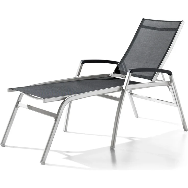 SIEGER Bodega Komfort-Stapelrollliege Aluminium, silberfarbene Gartenliege mit Textilux-Oberfläche, 194 cm x 75 cm x 116 cm, platzsparend stapelbar