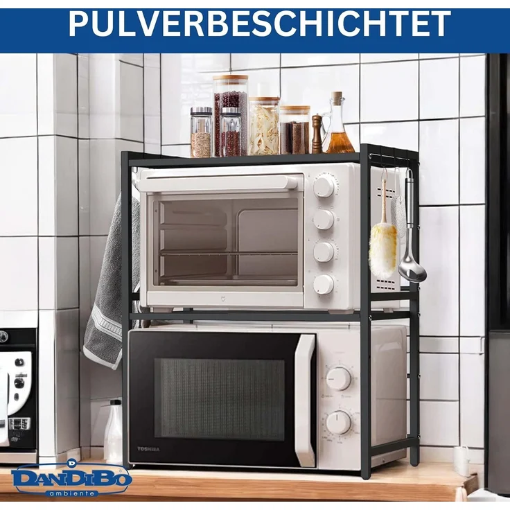DanDiBo Verstellbares Mikrowellenregal 3 Stufig 40-64 cm Mikrowellen Regal 96614 Stehend Mikrowellenständer Küchenregal – Bild 6