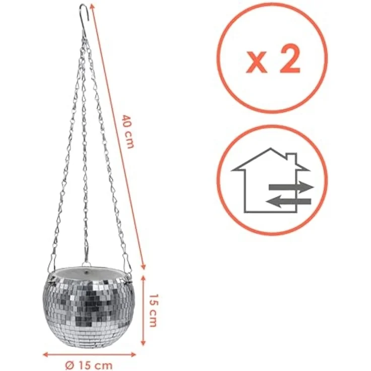 Spetebo Blumentopf Hänge Pflanztopf im Discokugel Design 15 cm mit Metallkette (Anzahl, 1 St, Stück), leicht, robust und einfach zu reinigen – Bild 2