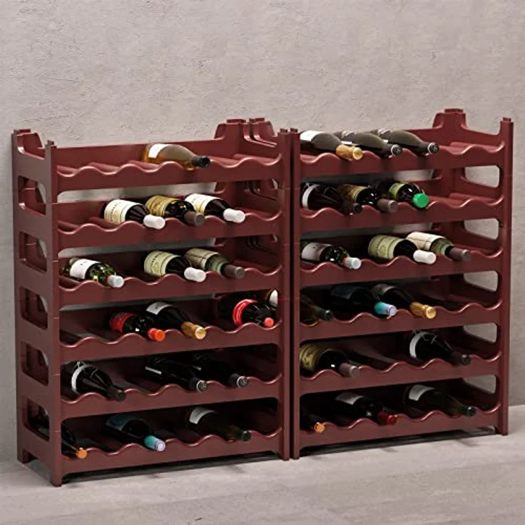 ARTECSIS Weinregal stapelbar Kunststoff für 72 Flaschen, stabiles Flaschenregal in Gastronomie-Qualität, modular erweiterbar, Braun – Bild 3