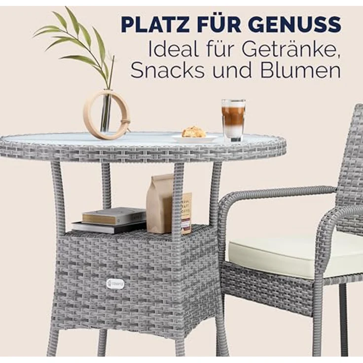 Casaria Gartentisch Ø 60 cm, Ø60cm Rund Glasplatte 80kg Belastbarkeit Wetterfest Stabil Outdoor – Bild 8
