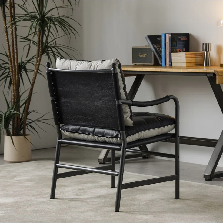 Sessel 60cm×62cm×90cm aus Leder mit Metallgestell und Armlehnen – Bild 3