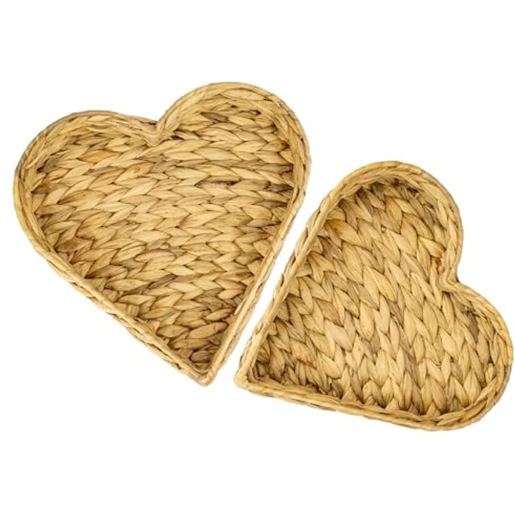 HMF Dekotablett Deko Herz, geflochtene Dekoschale aus Wasserhyazinthe, 2er Set mit 29/26 cm Breite, Deko- und Serviertabletts – Bild 6