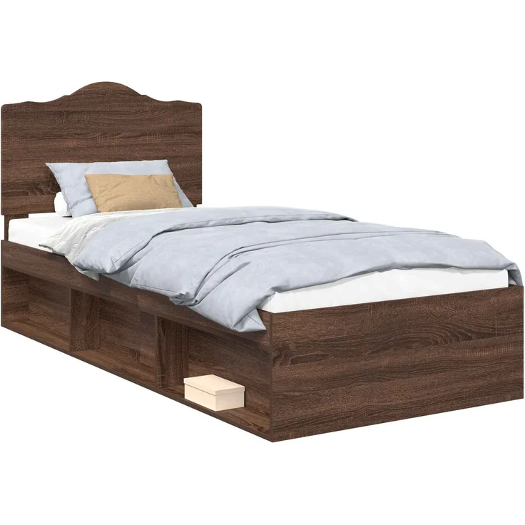vidaXL Bettrahmen Braun Eichen-Optik 90 x 200 cm Massives Kiefernholz 3413359 – Bild 1
