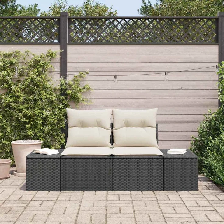 vidaXL Gartensofa mit Kissen Schwarz 184 x 62 x 69 cm Poly-Rattan 42006802 – Bild 3