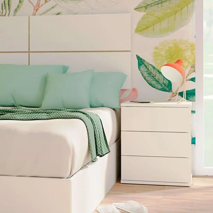 Muebles Pitarch | Nachttisch 3 Schubladen mit Metallführungen, Weiß, 48,5 x 41 x 40 cm (Höhe x Breite x Tiefe), Kleine Kommode, Modern, Modell Dana – Bild 3