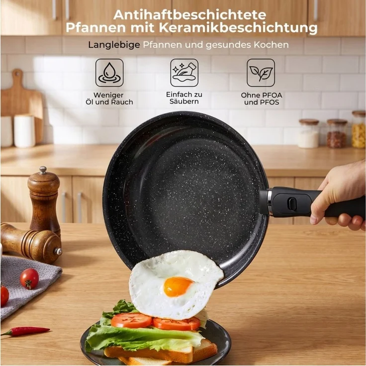 FOHERE Pfannen-Set Topfset 4-teiliges Antihaft-Pfannenset mit abnehmbarem Griff, (Set, 4-tlg) – Bild 3