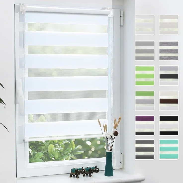 Grandekor Doppelrollo Klemmfix ohne Bohren Weiß 65x230 cm(Stoffbreite 61cm) Fenster Rollos für innen Klemmrollos Duo Rollos für Fenster ohne Bohren mit Bohren Privatschutz UV-Schutz Zebrarollo – Bild 1