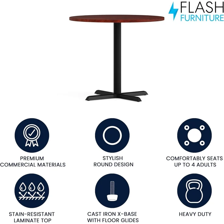 Flash Furniture Chapman 91,4 cm runder Mehrzweck-Konferenztisch, Business-Tisch für Büro und Konferenzräume, Kirsche – Bild 3