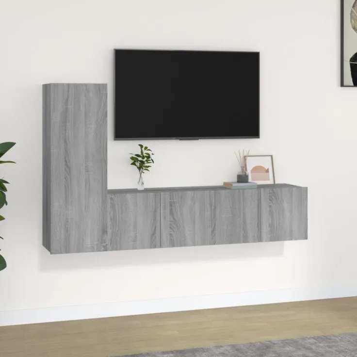 3-tlg. TV-Schrank-Set Grau Sonoma Holzwerkstoff [3120258]
