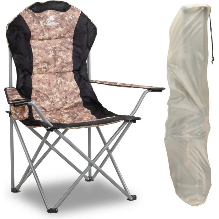 CampFeuer Faltstuhl Campingstuhl Faltbar, Camouflage, Anglerstuhl mit Getränkehalter, Inklusive Getränkehalter und Tragetasche