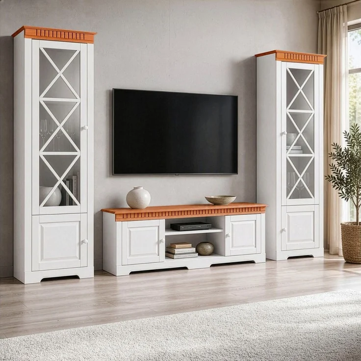 OTTO home Wohnwand Lisa, (Set, 3-St), bestehend aus zwei Vitrinen und einem Lowboard, massives Kiefernholz – Bild 3