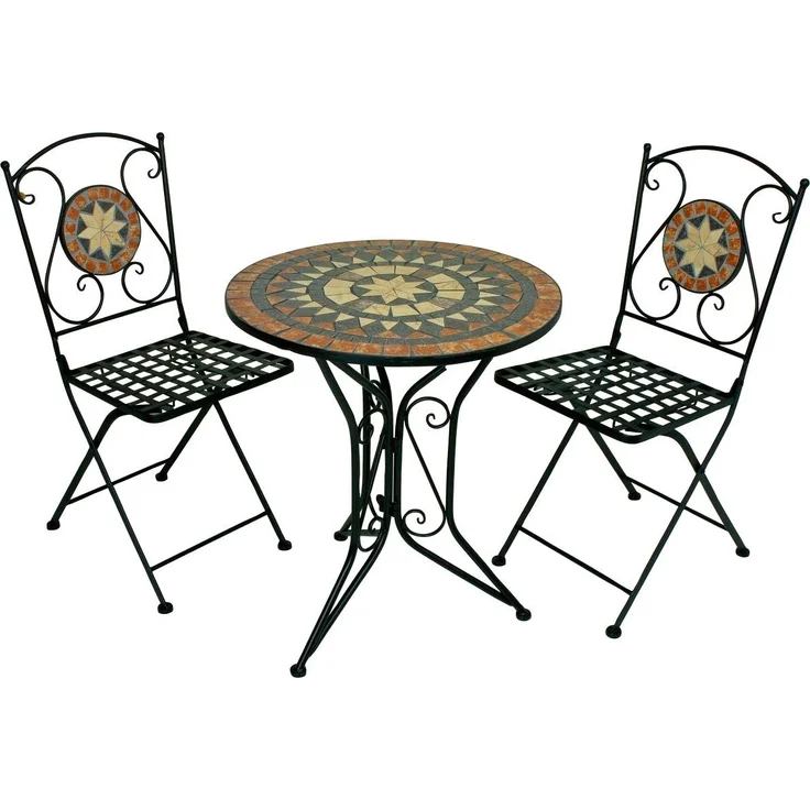Garden Pleasure Balkon Set, 3tlg., Mosaik Metall, Schwarz / Braun – Bild 1