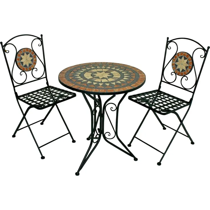 Garden Pleasure Balkon Set, 3tlg., Mosaik Metall, Schwarz / Braun
