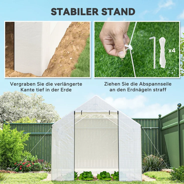 Outsunny Folientunnel, Stahl, PE, Weiß, 200L x 300B x 200H cm – Bild 6