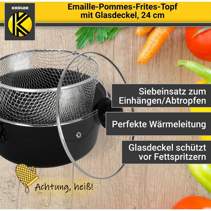 Krüger Frittiertopf, Emaille, mit Deckel, Ø 24 cm, Induktion – Bild 3