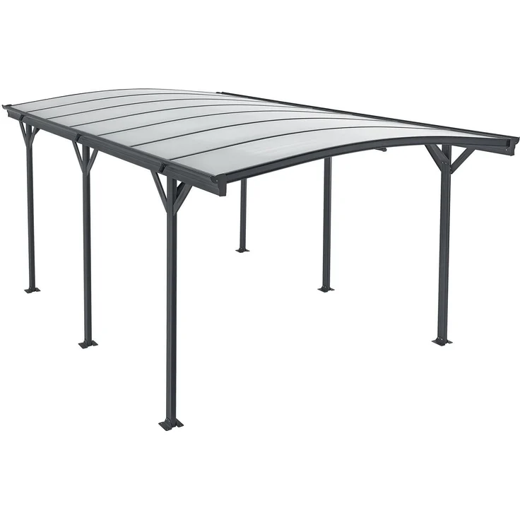 Juskys Carport mit Bogendach 5x3 m - Überdachung aus Aluminium mit Doppelstegplatten - Unterstand für Autos - freistehende Montage - Dunkelgrau – Bild 1