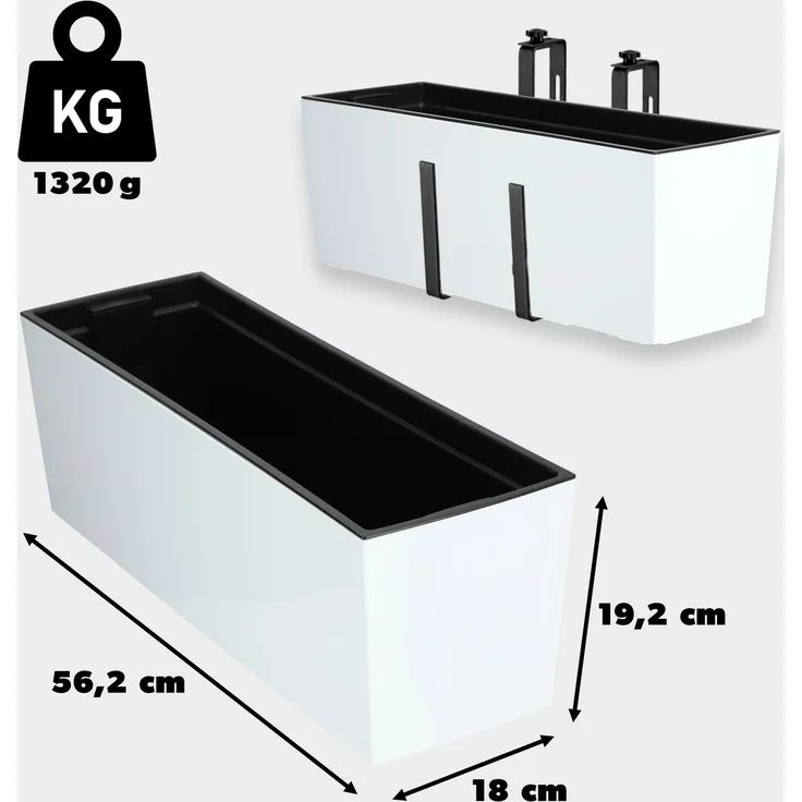 KADAX Blumentopf Balkonkasten Griffe 19x56cm Weiß – Bild 2