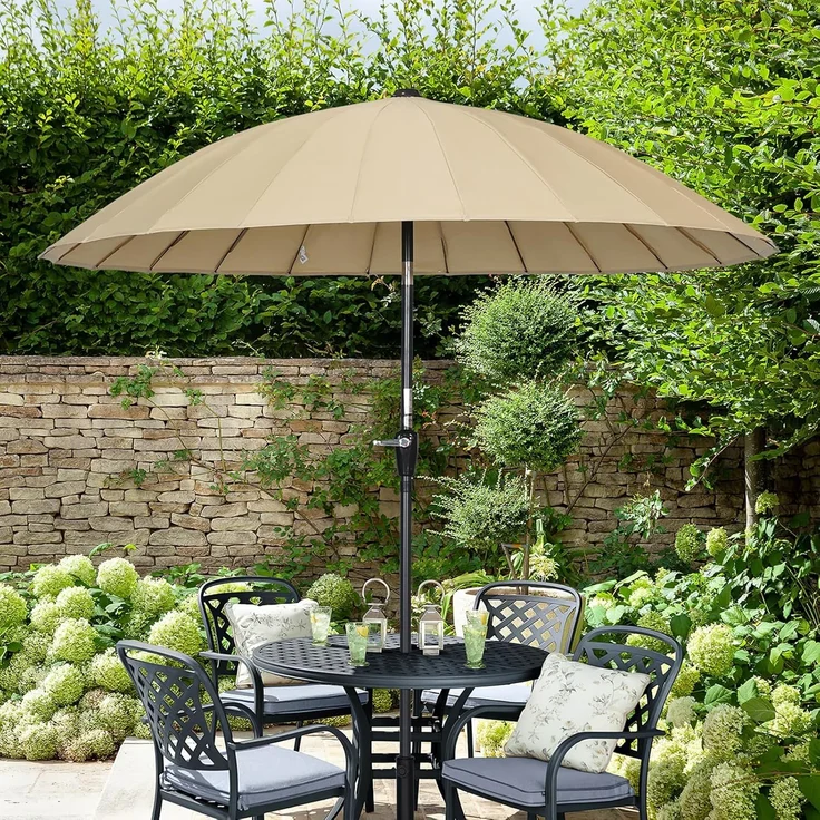 Angel Living Sonnenschirm Terrassenschirm Ø 250cm, Rund Shanghai Stil, UV-Schutz 50+, mit Kurbel, ideal für Garten, Terrasse, Hof und Pool – Bild 7
