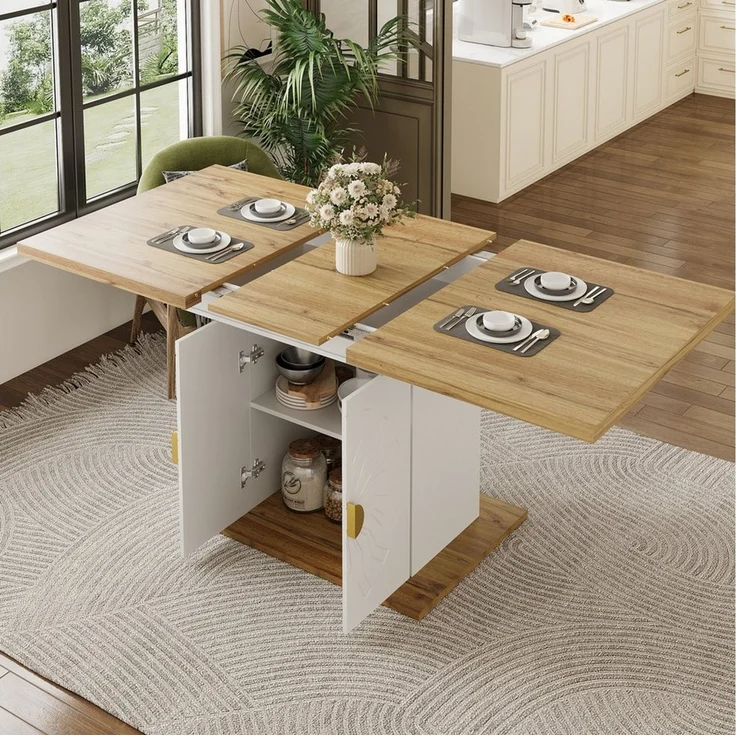OKWISH Esstisch für Küche & Wohnzimmer (Ausziehtisch – Ausziehfunktion Weiß, 1-St, 110(140) x 70 x 76 cm) – Bild 2