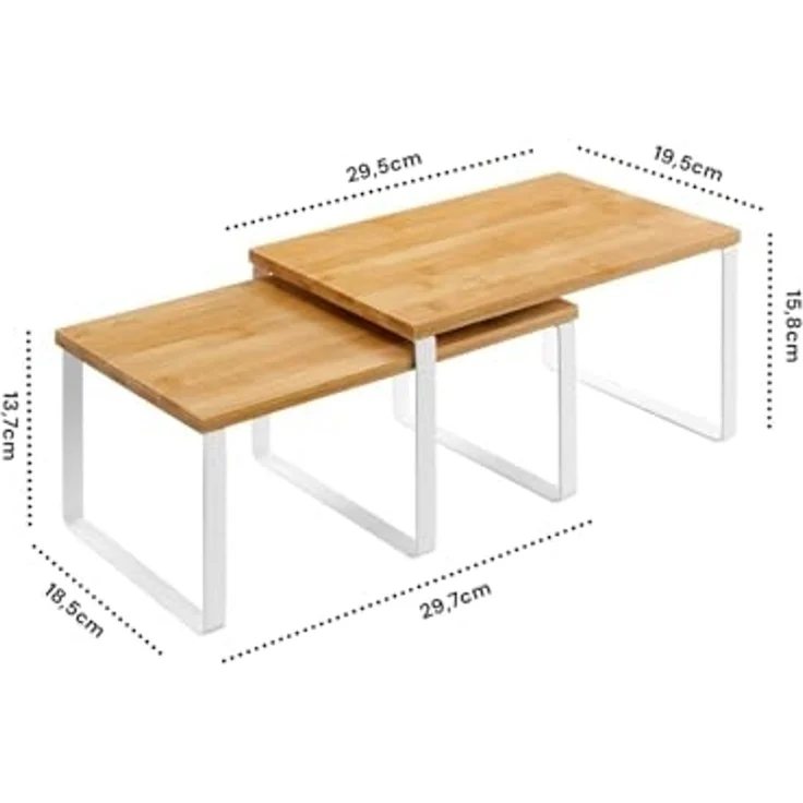 Avilia Set mit 2 Regalen aus Bambus und Metall, 19,5 x 29,5 x 15,8 cm und 18,5 x 29,7 x 13,7 cm – platzsparendes Regal für kleine Räume – ideal für Küche, Bad und Wohnzimmer – Kit für einfache Montage – Bild 3