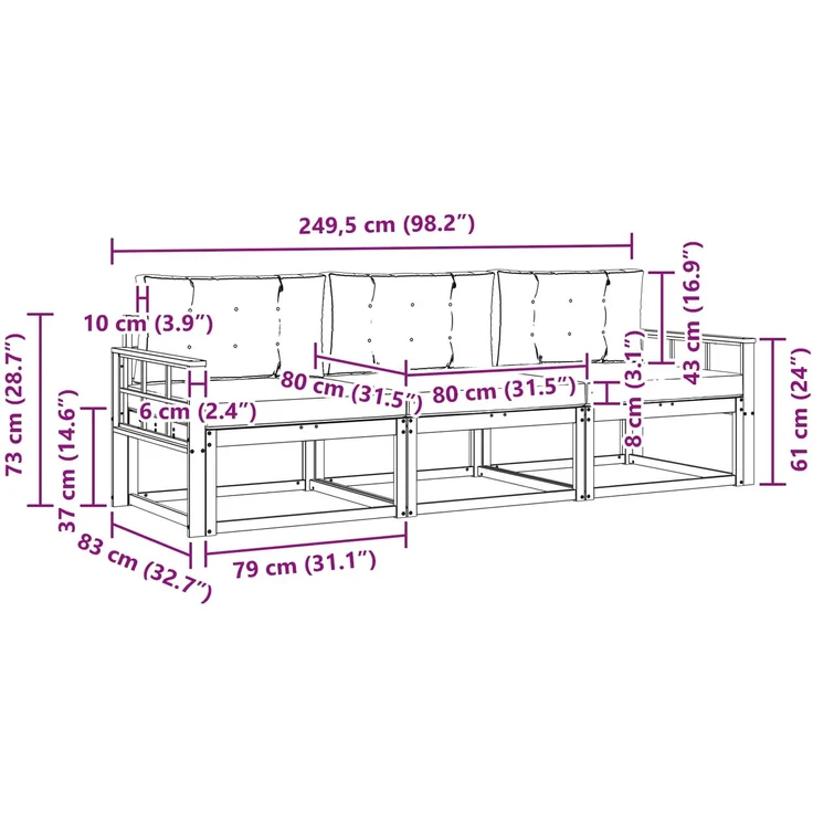 vidaXL Outdoor-Sofagarnitur mit Kissen 3 pcs Weiß und Beige Polyester 3386002 – Bild 6